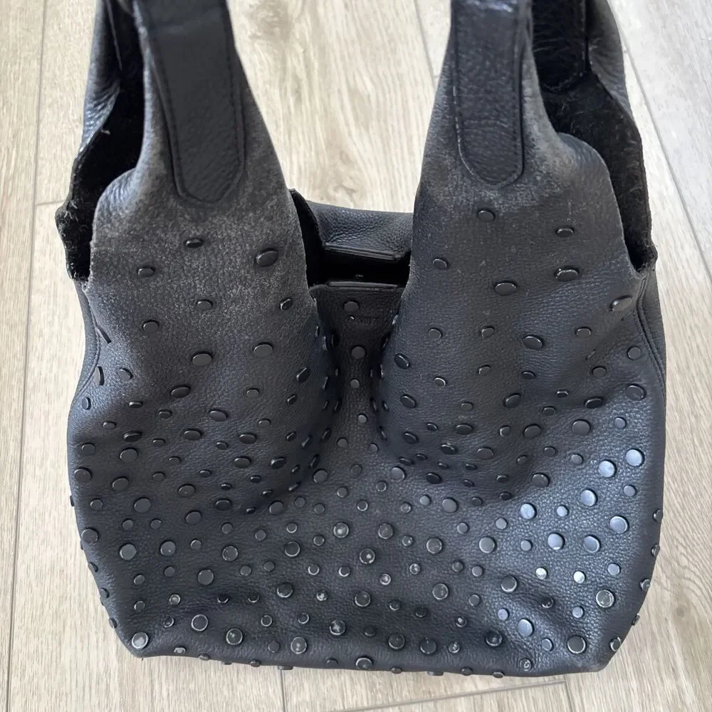 DKNY Wes Studded Metal Suede Hobo Slouch Hobo 90s Moto Grunge Festival Retro